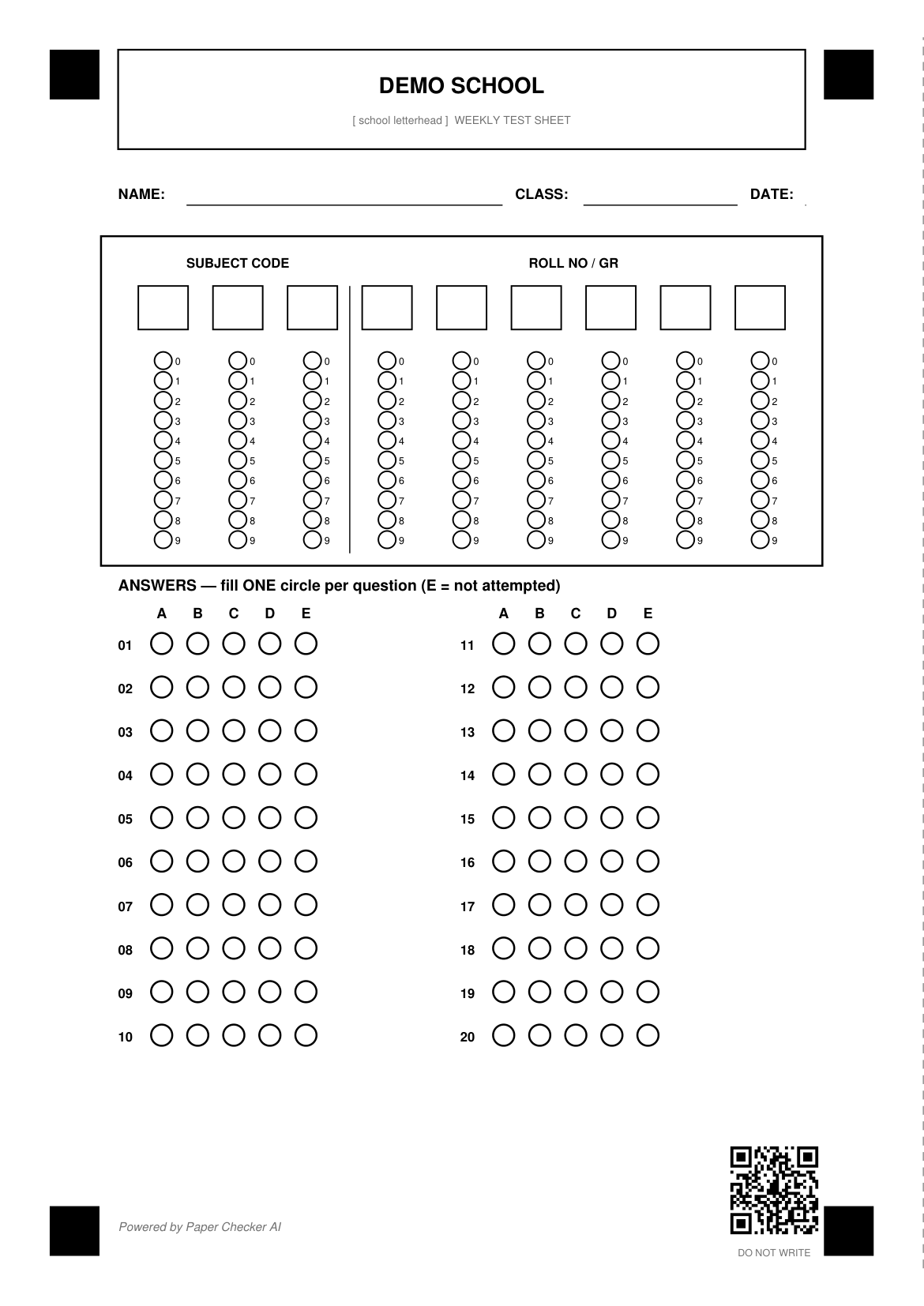 A real OMR sheet being scanned by the OMR Mitra app